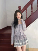 BN Check Frill Bustier + Cardigan + Tie Set (3color)