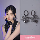 [Hearts2Hearts Yuha Piercing] Coquette Laced Ribbon and Heart Huggies Piercing