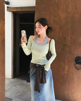 ライルオフホワイトUネックTシャツ