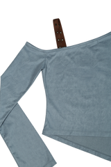 ONE SHOULDER SUEDE TOP #EMERALD BLUE