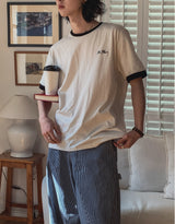 フローラルカラーのマッチングエンブロイダリーショートスリーブTシャツ
