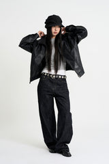 Indigo embossed denim pants