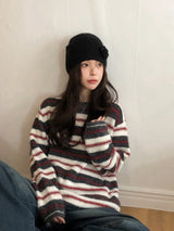 Multi Border Wool Hairy Loose Knit (2color)