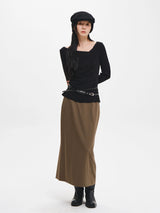 DRAPE SHIRRING LONG SLEEVE T-SHIRT