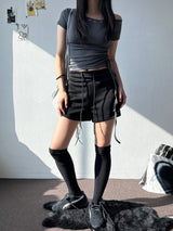 ホットクロス リベット オフショルダー リブ クロップTシャツ 5カラー