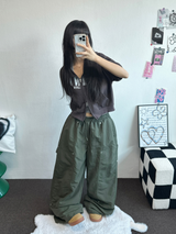 ナイロンリベットカーペンターワイドパンツ🩶🖤💚3カラー