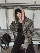 Ash camo fur crop padding