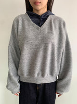 チムティ起毛Vネックフリーススウェットシャツ