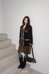 French velvet embroidered no collar jacket