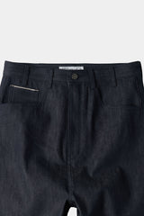 Natural High Waist Baggy Fit Selvedge Denim Pants(Navy)