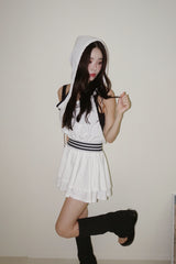 Sporty Hooded Flare Skirt Two Piece