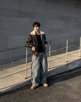 Dot heavy brushed balloon denim pants