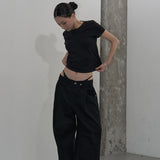 スラッシュピンタックTシャツ (BLACK)