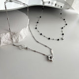 stb hip star y2k stainless steel star white crystal gemstone layered two-way ball necklace