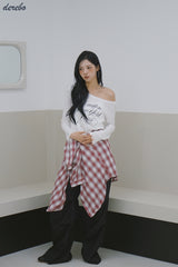 ワイドネックレタリングノーマルフィット長袖Tシャツ