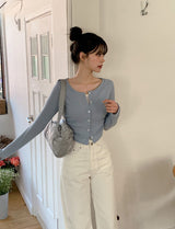 サイドシャーリング Tシャツ レイヤード リブカーディガン (3color)