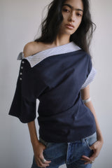 26SS★ OFF-SHOULDER SHIRT LAYERED UNBALANCED T-SHIRT