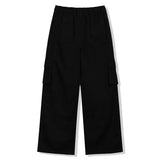 カーゴ ドローストリング ワイド コットン パンツ (black)