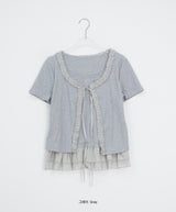 Pokapo Frill Layered Ribbed Short Sleeve Cardigan
