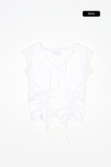 Low shirring button-up blouse