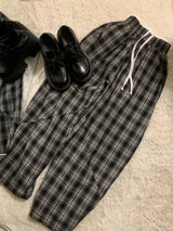 🖤Home Gradient チェックワイドロングパンツ (Black)