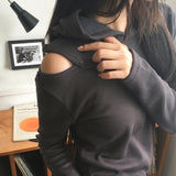 Wechel incision button hoodie long sleeve shirt