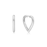 medium heart hoop rhodium plating + 925 silver earrings E064-03H