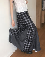Curry Checkered Color Long Skirt