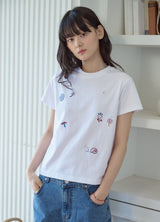 26SS★ Mushroom Stitch Crop Short Sleeve Tee