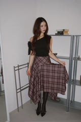 Unbalanced High Midi Checkered Skirt