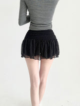 1484. ドットシャーリングシフォンリボンスカートパンツ (3color)