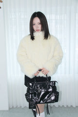 ローブラックグロッシーレザーボブサングショルダーバッグ
