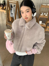ミンクカラーショートジップアップファージャンパージャケット