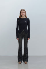 CUT OUT WRAP KNIT TOP - BLACK
