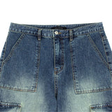 LMN Solid Cargo Wide Denim Pants (blue)