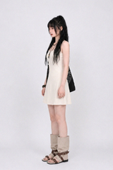 BACK OPEN FLARE MINI DRESS IN IVORY