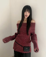 スミンウールモヘアフォルドオフショルダーニット
