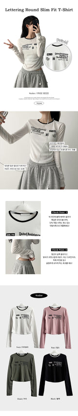 Gling Coloring Round Lettering スリムフィット長袖Tシャツ