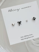 [4 set] black ribbon piercing set