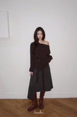 ロー ボクシー ストラップ ワイドネック ニットウェア