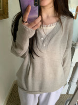 Bena Rouge V-Neck Button Knit (5c)