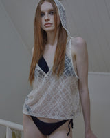 ethnic lace hoodie sleeveless / white