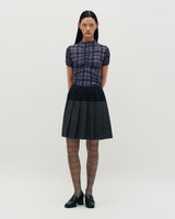 Raw Edge Colour Block Pleated Skirt _ NAVY