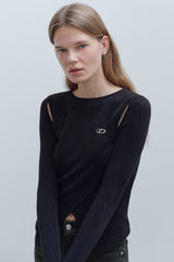 CUT OUT WRAP KNIT TOP - BLACK