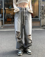 Grey damage wide pants