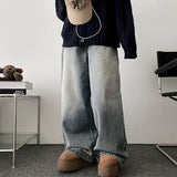 [Fleece lining] リネンヘムスナップウォッシュワイドデニムパンツ - 3 Tier Length