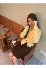 Yellow Twisted Button Round Cardigan