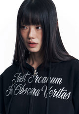 レタリング刺繍フーディージップアップ - ブラック