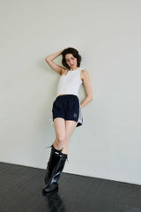 RIBBON JERSEY TRACK MICRO SHORTS / NAVY