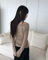 Bimu ribbed strap sleeveless layered off-shoulder long-sleeve T-shirt